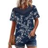 image:imageWIHOLL Womens Tops Short Sleeve Lace Shirts Summer Spring Tops Boho Trendy Beach Vacation Clothes Loose FitPattern Floral Navy