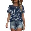image:imageWIHOLL Womens Tops Short Sleeve Lace Shirts Summer Spring Tops Boho Trendy Beach Vacation Clothes Loose FitPattern Floral Navy