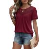 image:imageWIHOLL Womens Tops Short Sleeve Lace Shirts Summer Spring Tops Boho Trendy Beach Vacation Clothes Loose FitWine Red