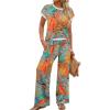 image:imageWIHOLL Two Piece Sets for Women Summer Spring Outfits Travel Cruise Resort Wear 2026 Beach Vacation Wide Leg Pants SetTropical Palm Leaf Print