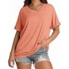 image:imageWIHOLL Womens Oversized Tshirts Summer Tops 2025 Short Sleeve V Neck Shirts Outfits Plus Size Clothes Coral M