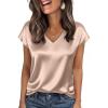 image:imageWIHOLL Womens Satin Summer Tops Cap Short Sleeve Blouses V Neck Shirts Business Casual Outfits Fashion Clothing 2026All Khaki