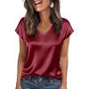 image:imageWIHOLL Womens Satin Summer Tops Cap Short Sleeve Blouses V Neck Shirts Business Casual Outfits Fashion Clothing 2026Burgundy