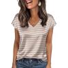 image:imageWIHOLL Womens Satin Summer Tops Cap Short Sleeve Blouses V Neck Shirts Business Casual Outfits Fashion Clothing 2026Striped Brown