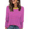 image:imageWIHOLL Womens Striped Long Sleeve Shirts Spring Outfits 2026 Color Block Tops Fashion Clothing Ribbed Crewneck Tee BlousesBhot Pink