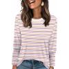 image:imageWIHOLL Womens Striped Long Sleeve Shirts Spring Outfits 2026 Color Block Tops Fashion Clothing Ribbed Crewneck Tee BlousesCapricot Stripe