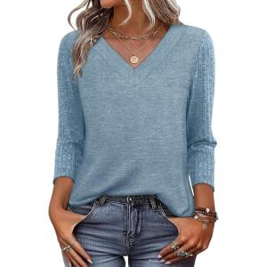image:imageWIHOLL 34 Length Sleeve Womens Tops Lightweight Spring Outfits Plus Size Casual Summer TShirtsBlue