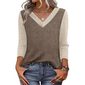image:imageWIHOLL 34 Length Sleeve Womens Tops Lightweight Spring Outfits Plus Size Casual Summer TShirtsCoffee Beige
