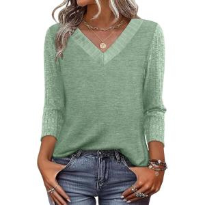 image:imageWIHOLL 34 Length Sleeve Womens Tops Lightweight Spring Outfits Plus Size Casual Summer TShirtsLight Green