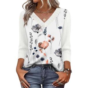 image:imageWIHOLL 34 Length Sleeve Womens Tops Lightweight Spring Outfits Plus Size Casual Summer TShirtsPrint 02