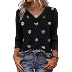 image:imageWIHOLL 34 Length Sleeve Womens Tops Lightweight Spring Outfits Plus Size Casual Summer TShirtsPrint 03