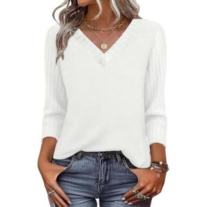 image:imageWIHOLL 34 Length Sleeve Womens Tops Lightweight Spring Outfits Plus Size Casual Summer TShirtsWhite