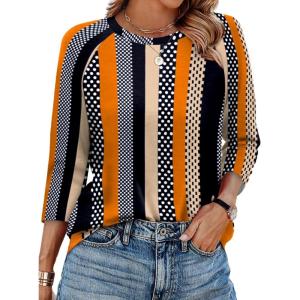 image:imageWIHOLL 34 Length Sleeve Womens Tops Summer Basic Business Casual Blouses 2025 FashionBpatternedkhaki Stripe