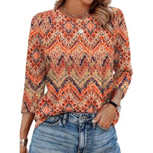 image:imageWIHOLL 34 Length Sleeve Womens Tops Summer Basic Business Casual Blouses 2025 FashionCpatternedboho Floral