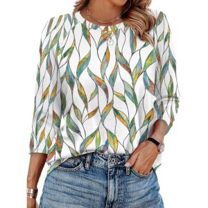 image:imageWIHOLL 34 Length Sleeve Womens Tops Summer Basic Business Casual Blouses 2025 FashionCpatternedwhite Print