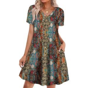 image:imageWIHOLL Boho Summer Dresses for Women Casual Loose T Shirt Dress with Pockets Beach Vacation Outfits S4XL01boho Multicolor