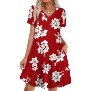 image:imageWIHOLL Boho Summer Dresses for Women Casual Loose T Shirt Dress with Pockets Beach Vacation Outfits S4XL03red Floral
