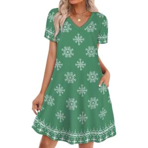image:imageWIHOLL Boho Summer Dresses for Women Casual Loose T Shirt Dress with Pockets Beach Vacation Outfits S4XL04green Snowflake