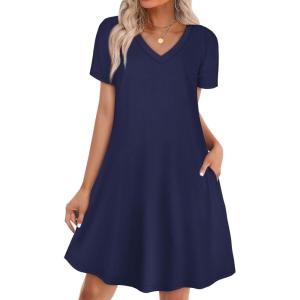 image:imageWIHOLL Boho Summer Dresses for Women Casual Loose T Shirt Dress with Pockets Beach Vacation Outfits S4XL04navy Blue