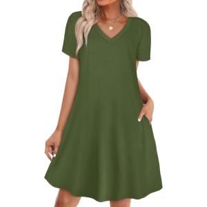 image:imageWIHOLL Boho Summer Dresses for Women Casual Loose T Shirt Dress with Pockets Beach Vacation Outfits S4XL04olive Green