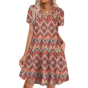 image:imageWIHOLL Boho Summer Dresses for Women Casual Loose T Shirt Dress with Pockets Beach Vacation Outfits S4XL04orange Ethnic