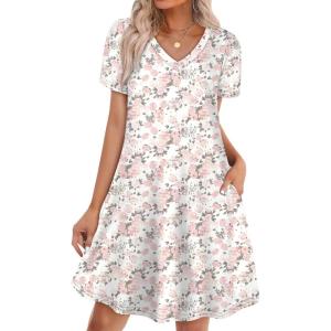 image:imageWIHOLL Boho Summer Dresses for Women Casual Loose T Shirt Dress with Pockets Beach Vacation Outfits S4XL05pink Floral