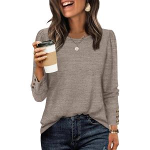 image:imageWIHOLL Long Sleeve Shirts for Women Buttons Cuff Tunic Tops Casual Fall Lightweight Sweaters Fashion 2025Alight Coffee