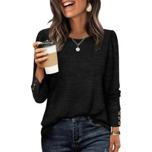 image:imageWIHOLL Long Sleeve Shirts for Women Buttons Cuff Tunic Tops Casual Fall Lightweight Sweaters Fashion 2025Bblack