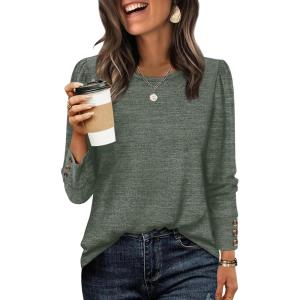 image:imageWIHOLL Long Sleeve Shirts for Women Buttons Cuff Tunic Tops Casual Fall Lightweight Sweaters Fashion 2025Green