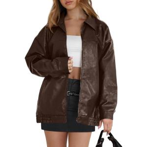 image:imageWIHOLL Womens Leather Jackets Faux Suede Oversized Fall Motorcycle Coats Fashion Winter Outfits Clothes Y2k TopsBrown