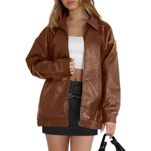 image:imageWIHOLL Womens Leather Jackets Faux Suede Oversized Fall Motorcycle Coats Fashion Winter Outfits Clothes Y2k TopsCaramel