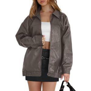 image:imageWIHOLL Womens Leather Jackets Faux Suede Oversized Fall Motorcycle Coats Fashion Winter Outfits Clothes Y2k TopsGrey