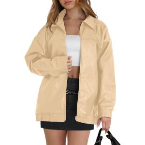 image:imageWIHOLL Womens Leather Jackets Faux Suede Oversized Fall Motorcycle Coats Fashion Winter Outfits Clothes Y2k TopsKhaki