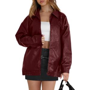image:imageWIHOLL Womens Leather Jackets Faux Suede Oversized Fall Motorcycle Coats Fashion Winter Outfits Clothes Y2k TopsRed