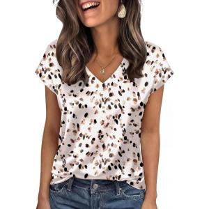 image:imageWIHOLL Womens Satin Summer Tops Cap Short Sleeve Blouses V Neck Shirts Business Casual Outfits Fashion Clothing 2026Printed Ink Dot