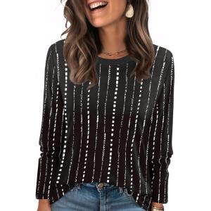 image:imageWIHOLL Womens Striped Long Sleeve Shirts Spring Outfits 2026 Color Block Tops Fashion Clothing Ribbed Crewneck Tee BlousesEblack