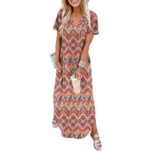 image:imageWIHOLL Womens Summer Short Sleeve Dresses Maxi Dress Vacation Beach Sundresses 2026 with PocketsFloral Boho 1