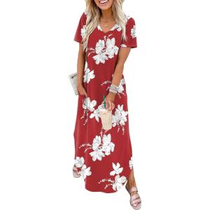 image:imageWIHOLL Womens Summer Short Sleeve Dresses Maxi Dress Vacation Beach Sundresses 2026 with PocketsFloral Lily