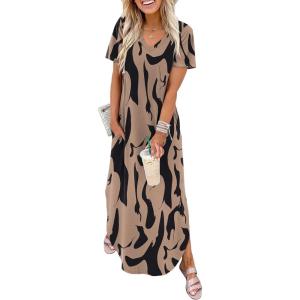 image:imageWIHOLL Womens Summer Short Sleeve Dresses Maxi Dress Vacation Beach Sundresses 2026 with PocketsFloral Ripple