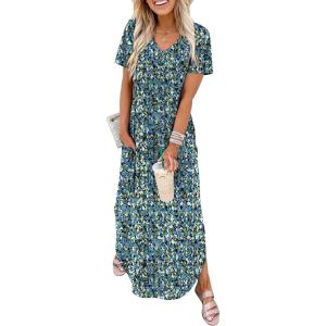 image:imageWIHOLL Womens Summer Short Sleeve Dresses Maxi Dress Vacation Beach Sundresses 2026 with PocketsFloral Viola