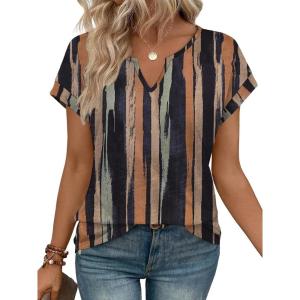 image:imageWIHOLL Womens Summer Tops 2026 Cap Short Sleeve Shirts V Neck Tshirts Spring Blouses Beach Vacation ClothesPrint 05
