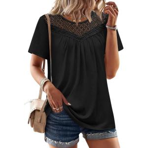 image:imageWIHOLL Womens Tops Short Sleeve Lace Shirts Summer Spring Tops Boho Trendy Beach Vacation Clothes Loose FitBlack