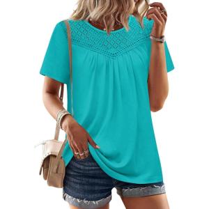 image:imageWIHOLL Womens Tops Short Sleeve Lace Shirts Summer Spring Tops Boho Trendy Beach Vacation Clothes Loose FitFresh Green