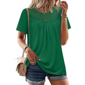 image:imageWIHOLL Womens Tops Short Sleeve Lace Shirts Summer Spring Tops Boho Trendy Beach Vacation Clothes Loose FitGreen