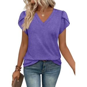 image:imageWIHOLL Womens Tops V Neck Summer Petal Sleeve Casual TshirtsVioletsplendor