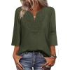 image:imageWIHOLL 34 Length Sleeve Womens Tops Boho V Neck Lace Shirt Trendy Blouses Dressy Casual Vacation Clothes S3XL05  Army Green