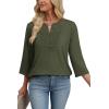 image:imageWIHOLL 34 Length Sleeve Womens Tops Boho V Neck Lace Shirt Trendy Blouses Dressy Casual Vacation Clothes S3XL05  Army Green