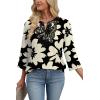 image:imageWIHOLL 34 Length Sleeve Womens Tops Boho V Neck Lace Shirt Trendy Blouses Dressy Casual Vacation Clothes S3XL05  Black Floral