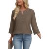 image:imageWIHOLL 34 Length Sleeve Womens Tops Boho V Neck Lace Shirt Trendy Blouses Dressy Casual Vacation Clothes S3XL05  Coffee Brown