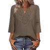 image:imageWIHOLL 34 Length Sleeve Womens Tops Boho V Neck Lace Shirt Trendy Blouses Dressy Casual Vacation Clothes S3XL05  Coffee Brown
